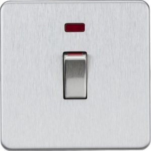 KNIGHTSBRIDGE 45A 1G DP SWITCH WITH NEON - BRUSHED CHROME