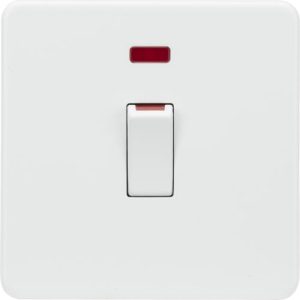 KNIGHTSBRIDGE SCREWLESS 45A 1G DP SWITCH WITH NEON - MATT WHITE