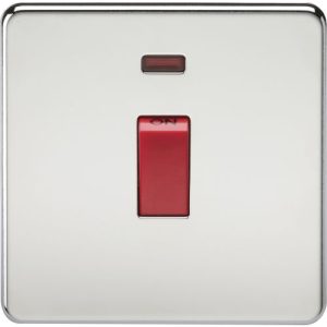 KNIGHTSBRIDGE SCREWLESS 45A 1G DP SWITCH WITH NEON - POLISHED CHROME