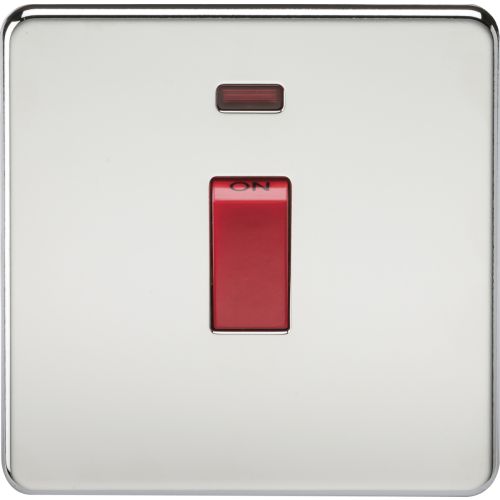 KNIGHTSBRIDGE SCREWLESS 45A 1G DP SWITCH WITH NEON - POLISHED CHROME