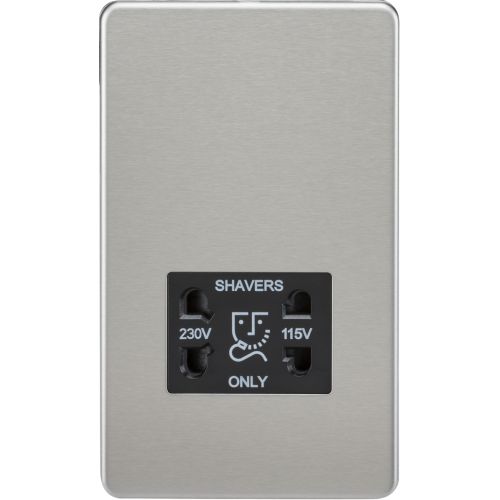 KNIGHTSBRIDGE SCREWLESS 115V/230V DUAL VOLTAGE SHAVER SOCKET - BRUSHED CHROME
