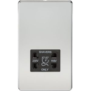 KNIGHTSBRIDGE SCREWLESS 115V/230V DUAL VOLTAGE SHAVER SOCKET - POLISHED CHROME