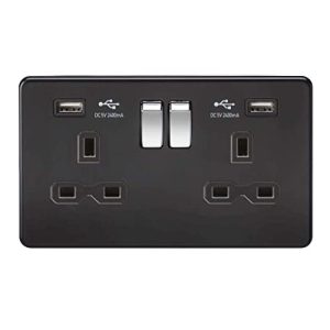 KNIGHTSBRIDGE MATT BLACK SCREWLESS 2G SOCKET WITH