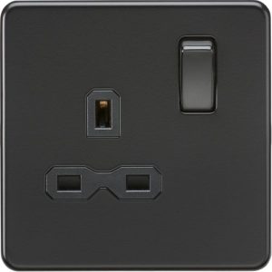KNIGHTSBRIDGE SCREWLESS 13A 1G DP SWITCHED SOCKET - MATT BLACK WITH BLACK INSERT