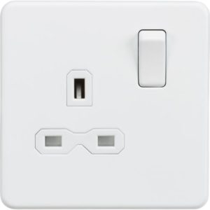 KNIGHTSBRIDGE SCREWLESS 13A 1G DP SWITCHED SOCKET - MATT WHITE WITH WHITE INSERT