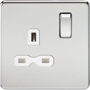 KNIGHTSBRIDGE SCREWLESS 13A 1G DP SWITCHED SOCKET - POLISHED CHROME WITH WHITE INSERT