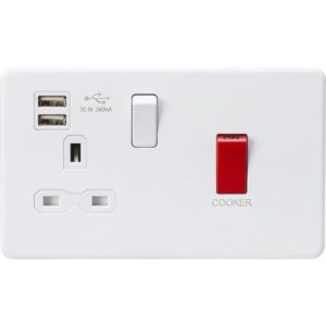 KNIGHTSBRIDGE 45A DP SWITCH & 13A SWITCHED SOCKET WITH DUAL USB CHARGER 2.4A - MATT WHITE