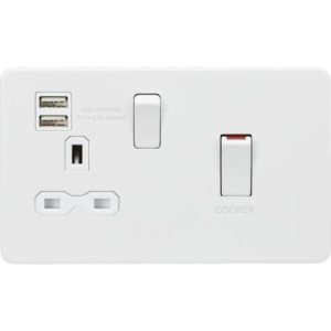 KNIGHTSBRIDGE 45A DP SWITCH AND 13A SWITCHED SOCKET WITH DUAL USB CHARGER - MATT WHITE