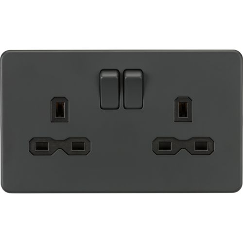KNIGHTSBRIDGE SCREWLESS 13A 2G DP SWITCHED SOCKET - ANTHRACITE