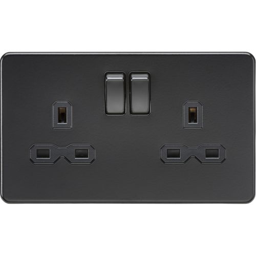KNIGHTSBRIDGE SCREWLESS 13A 2G DP SWITCHED SOCKET - MATT BLACK WITH BLACK INSERT