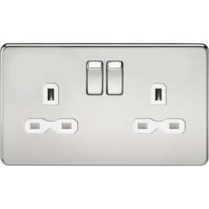 KNIGHTSBRIDGE SCREWLESS 13A 2G DP SWITCHED SOCKET - POLISHED CHROME WITH WHITE INSERT