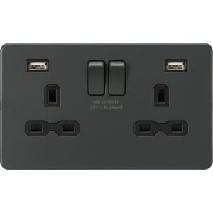 KNIGHTSBRIDGE 13A 2G SWITCHED SOCKET WITH DUAL USB CHARGER A + A (2.4A) - ANTHRACITE