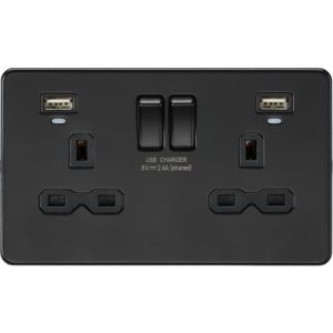 KNIGHTSBRIDGE 13A 2G SWITCHED SOCKET, DUAL USB (2.4A) WITH LED CHARGE INDICATORS - MATT BLACK