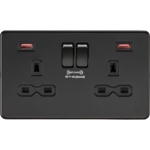 KNIGHTSBRIDGE 13A 2G DP SWITCHED SOCKET WITH DUAL USB FASTCHARGE PORTS (A + A) - MATT BLACK