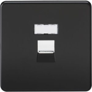 KNIGHTSBRIDGE SCREWLESS RJ45 NETWORK OUTLET - MATT BLACK WITH CHROME SHUTTER