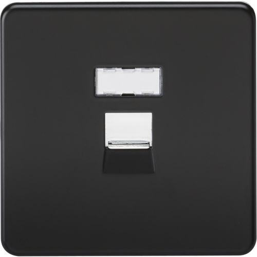 KNIGHTSBRIDGE SCREWLESS RJ45 NETWORK OUTLET - MATT BLACK WITH CHROME SHUTTER