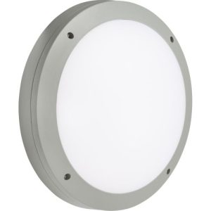 KNIGHTSBRIDGE 230V IP65 18W LED ROUND BULKHEAD CCT WITH DAYLIGHT SENSOR GREY