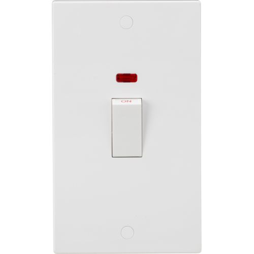 KNIGHTSBRIDGE SQUARE EDGE 2G 45A VERTICAL SWITCH (WHITE) + NEON