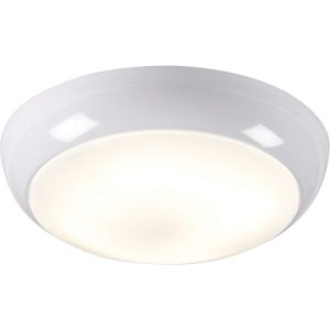 KNIGHTSBRIDGE IP44 28W HF POLO BULKHEAD WITH OPAL DIFFUSER, WHITE BASE AND MICROWAVE SENSOR