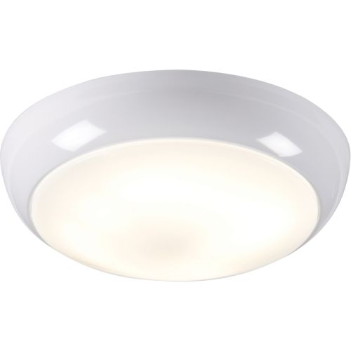KNIGHTSBRIDGE IP44 28W HF POLO BULKHEAD WITH OPAL DIFFUSER, WHITE BASE AND MICROWAVE SENSOR