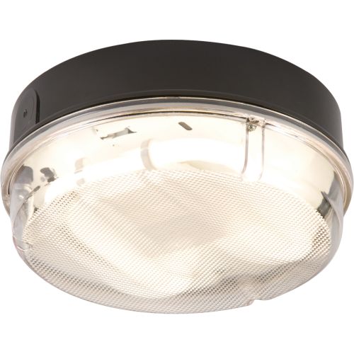 KNIGHTSBRIDGE IP65 28W HF ROUND BULKHEAD WITH PRISMATIC DIFFUSER AND BLACK BASE