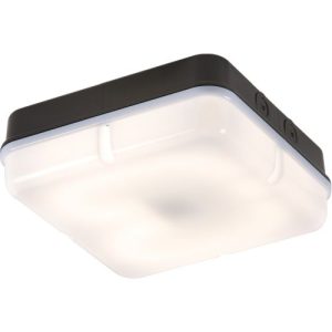 KNIGHTSBRIDGE IP65 28W HF SQUARE EMERGENCY BULKHEAD WITH OPAL DIFFUSER AND BLACK BASE