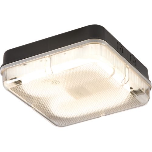 KNIGHTSBRIDGE IP65 28W HF SQUARE EMERGENCY BULKHEAD WITH PRISMATIC DIFFUSER AND BLACK BASE