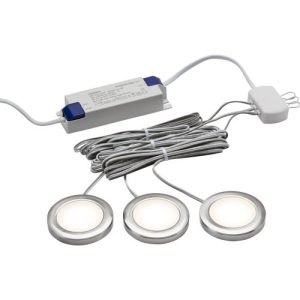 KNIGHTSBRIDGE 230V IP20 2.5W LED DIMMABLE UNDER CABINET LIGHTS IN BRUSHED CHROME - PACK OF 3 - 3000K