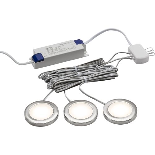 KNIGHTSBRIDGE 230V IP20 2.5W LED DIMMABLE UNDER CABINET LIGHTS IN BRUSHED CHROME - PACK OF 3 - 3000K