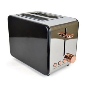 KITCHEN PERFECTED 2 SLICE WIDE SLOT TOASTER- BLACK & ROSE GOLD STEEL