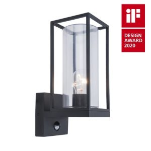 LUTEC FLAIR PIR MATT BLACK WALL LIGHT