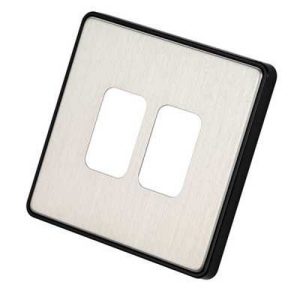MK MHFP002SSTB 1 GANG 2 MODULE FRONT PLATE BLACK INSERT BRUSHED STAINLESS STEEL