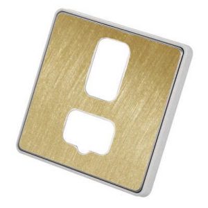 MK MHFP003SBRW DIMENSIONS SWITCHED FUSED SPUR FRONT PLATE WHITE TRIM BRUSHED SATIN BRASS