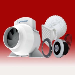 MONSOON 100MM IN-LINE LED SHOWERLITE FAN KIT WITH TIMER (198M3H)