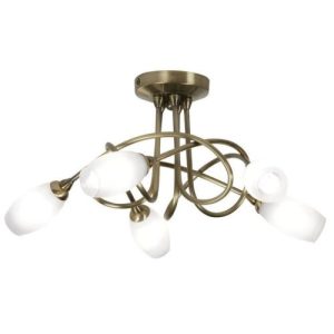 OAKS TARA 5 LIGHT SEMI-FLUSH LIGHT ANTIQUE BRASS