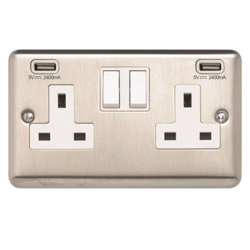 CONTACTUM BRUSHED CHROME 2G USB(2 X 4800MA) SWITCHED SOCKET(WHT INS)