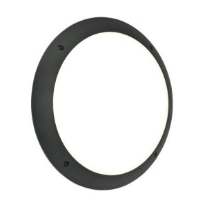 SAXBY SERAN 12W 300MM BLACK IP44 PLAIN ROUND BULKHEAD 6K