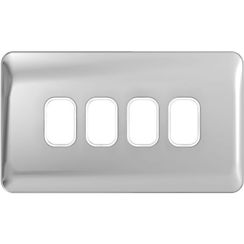 SCHNEIDER LISSE SCREWLESS POLISHED CHROME 4G GRID PLATE WHITE INSERT