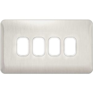 SCHNEIDER LISSE SCREWLESS BRUSHED CHROME 4G GRID PLATE WHITE INSERT