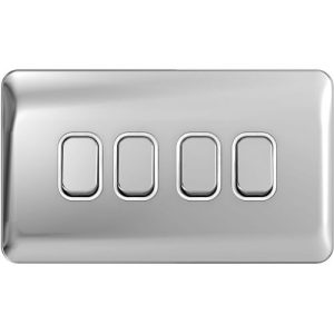 SCHNEIDER LISSE SCREWLESS POLISHED CHROME 4G 2W SWITCH WHITE INSERT