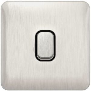 SCHNEIDER LISSE SCREWLESS BRUSHED CHROME 20A DP SWITCH BLACK INSERT