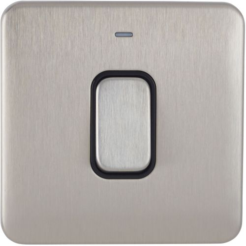 SCHNEIDER LISSE SCREWLESS BRUSHED CHROME 1G 45A DP SWITCH BLACK INSERT