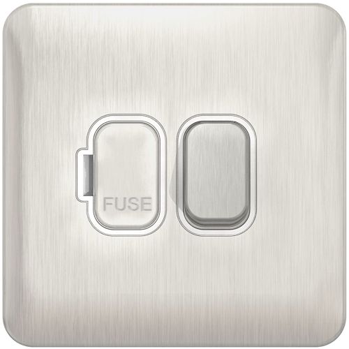 SCHNEIDER LISSE SCREWLESS BRUSHED CHROME 13A SWITCHED SPUR WHITE INSERT