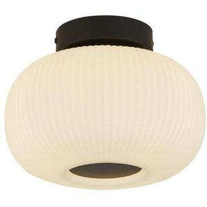 SEARCHLIGHT LUMINA FLUSH - BLACK METAL & FROSTED RIBBED GLASS