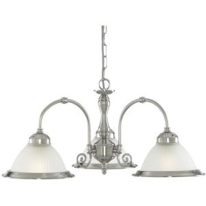 SEARCHLIGHT AMERICAN DINER 3LT PENDANT - SATIN SILVER & ACID GLASS