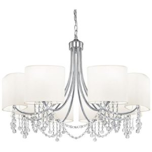 SEARCHLIGHT NINA 8LT CEILING PENDANT - CHROME, CRYSTAL & WHITE SHADES
