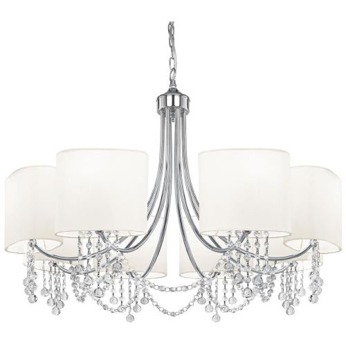 SEARCHLIGHT NINA 8LT CEILING PENDANT - CHROME, CRYSTAL & WHITE SHADES