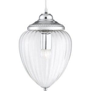 SEARCHLIGHT MOSCOW CEILING PENDANT - CHROME & CLEAR RIBBED GLASS