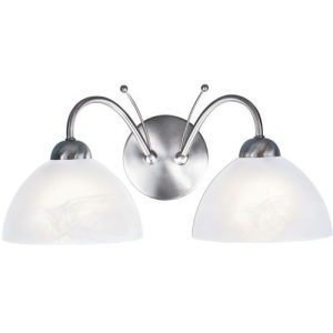 SEARCHLIGHT MILANESE 2LT WALL LIGHT - SATIN SILVER & ALABASTER GLASS
