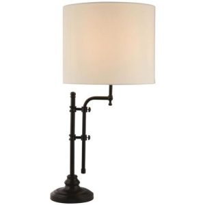 SEARCHLIGHT MUNICH TABLE LAMP - MATT BLACK METAL & NATURAL LINEN SHADE